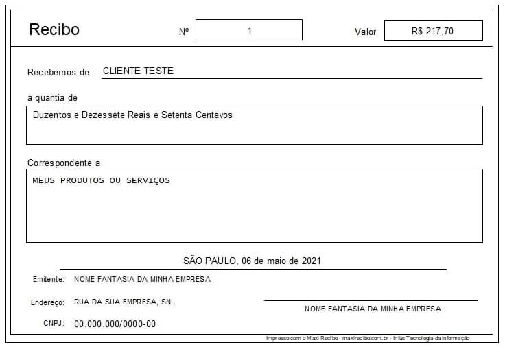Recibo padrão - Maxi Recibo