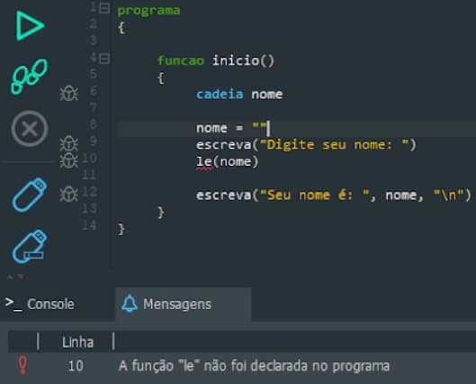 Comandos escritos incorretamente em Portugol