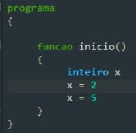 Exemplo de variáveis inteiras no Portugol