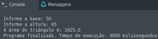 Exemplo de saída de Programa que calcula a área de um triângulo