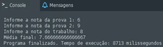 Exemplo de saída de Programa que calcula a média Ponderada